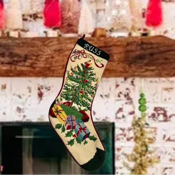 Christmas Needlepoint Stocking Vintage Monogrammed Russ - Picture 11 of 11
